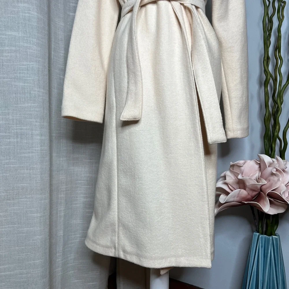 Banana Republic Wool Coat Jacket Wrap Shawl Belted Cream Ivory Womens Size Small